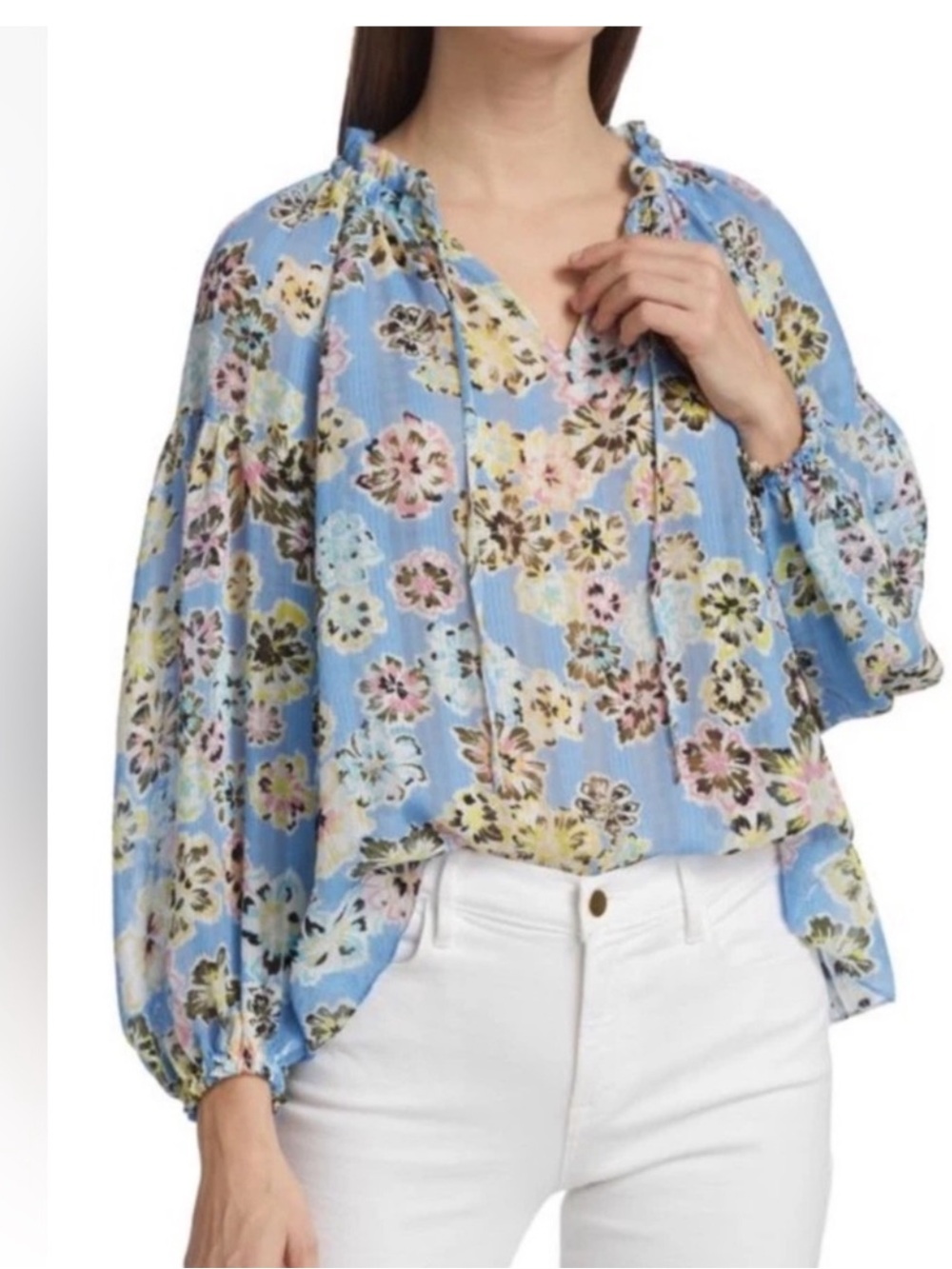 Tanya Taylor Priya Top Blouse Chalk Floral Oxford